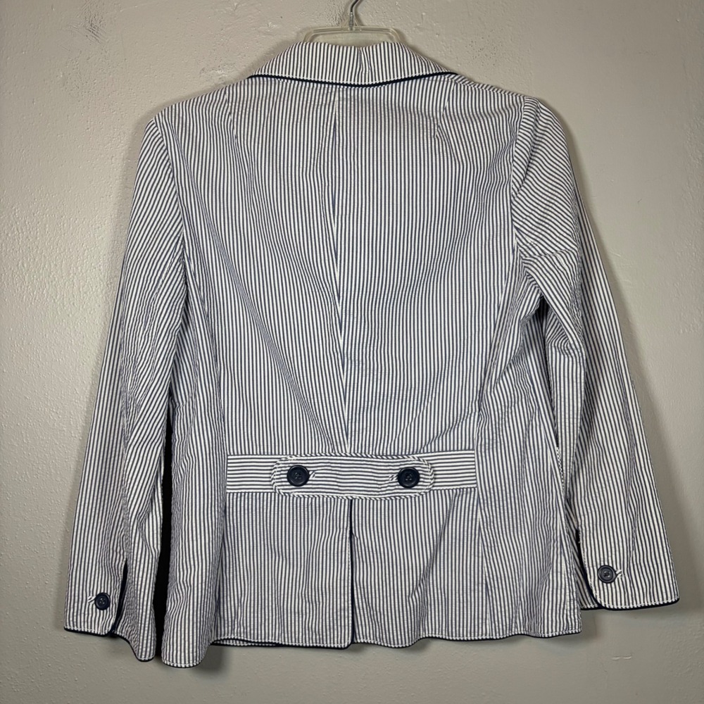 Banana Republic Womens Navy White Seersucker Stripe Blazer Jacket Summer - Picture 2 of 11